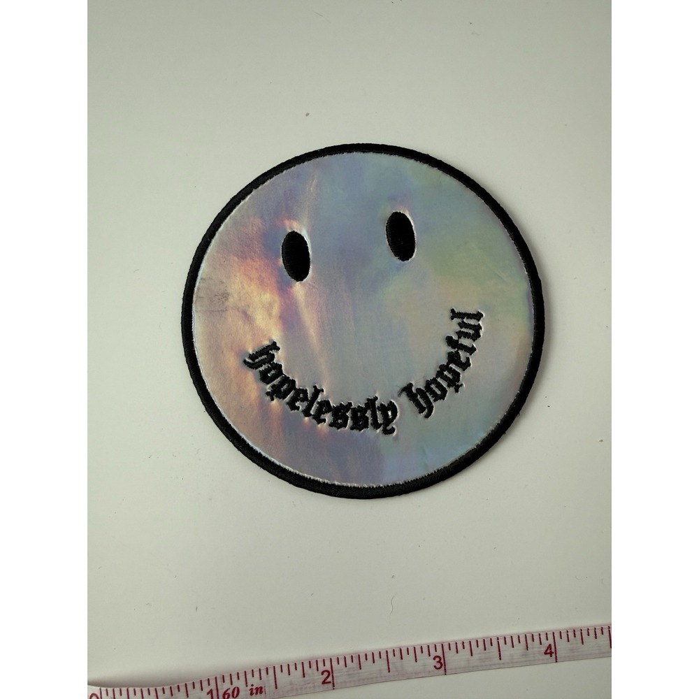 Smiley Face Embroidered Patch 3in Round‎ Hopelessly Hopeful